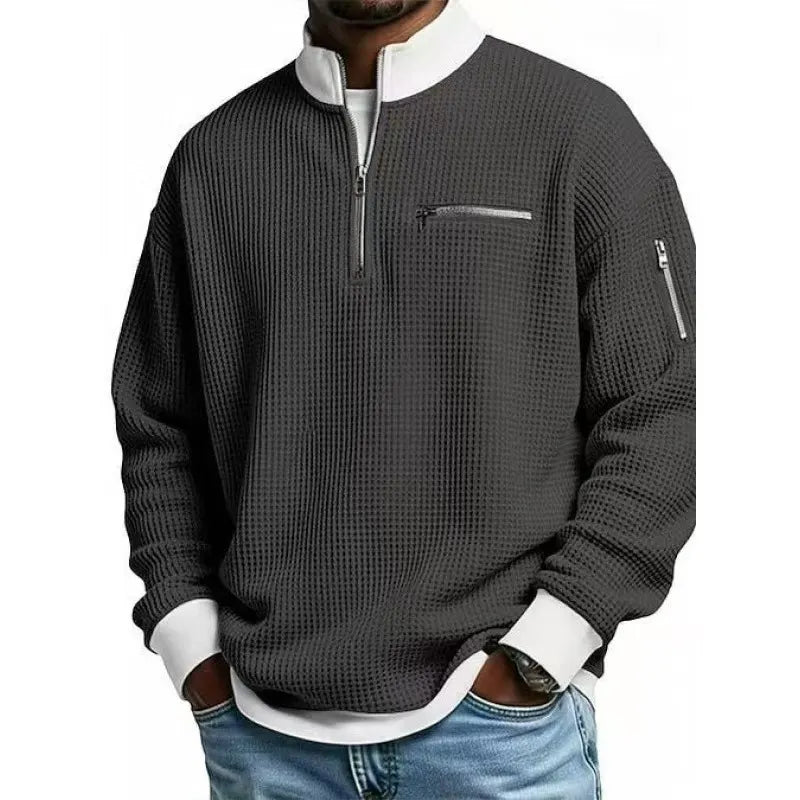 ZipCrest – Men's Casual Stand-Up Collar Contrast-Zip Sweatshirt