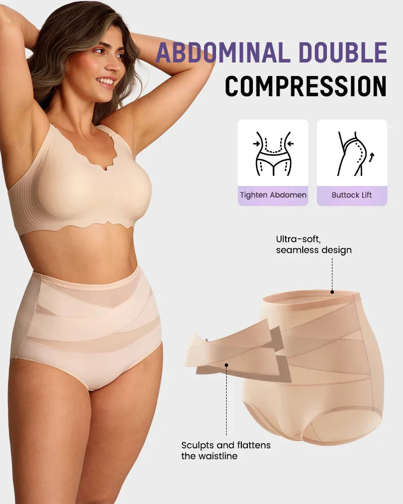 CrossSculpt Briefs – High-Waist Cross Tummy Control Panties, Plus-Size Multi-Pack