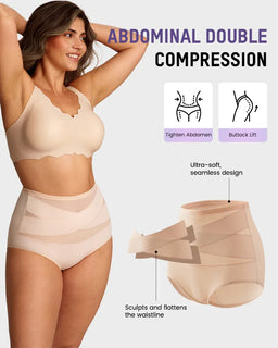 CrossSculpt Briefs – High-Waist Cross Tummy Control Panties, Plus-Size Multi-Pack