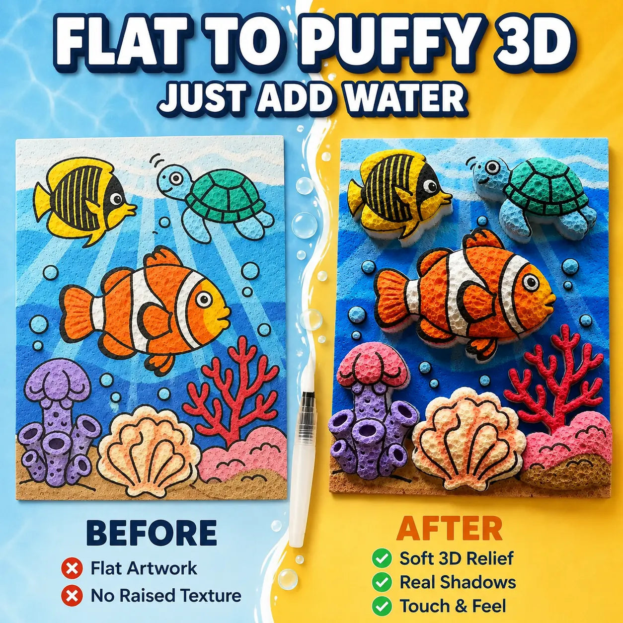 Before and after: from a flat drawing to a raised 3D texture
