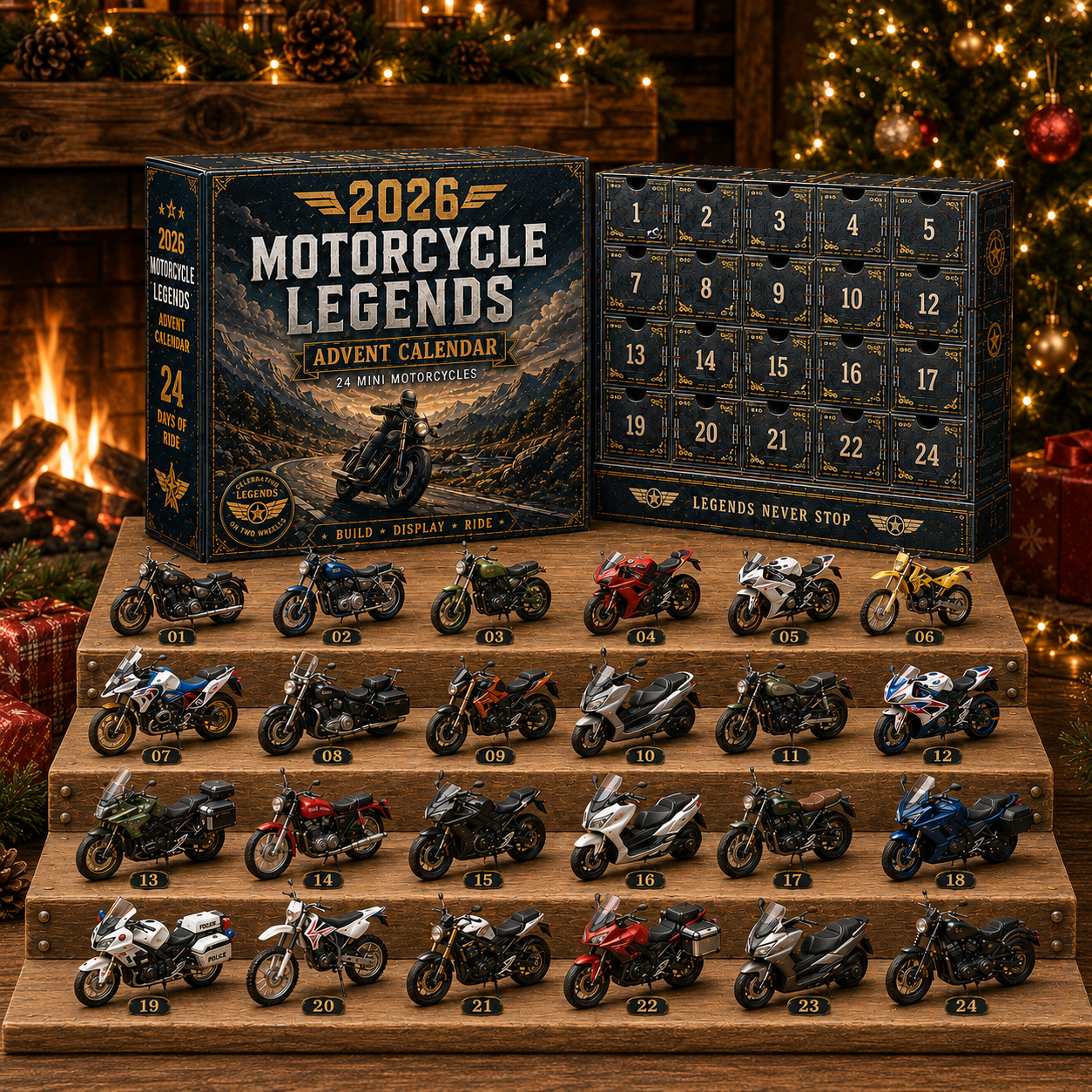 🎁 MotoCountdown – 2026 Motorcycle Legends Advent Calendar: 24 Days, 24 Mini Motorcycles, 24 Legendary Rides