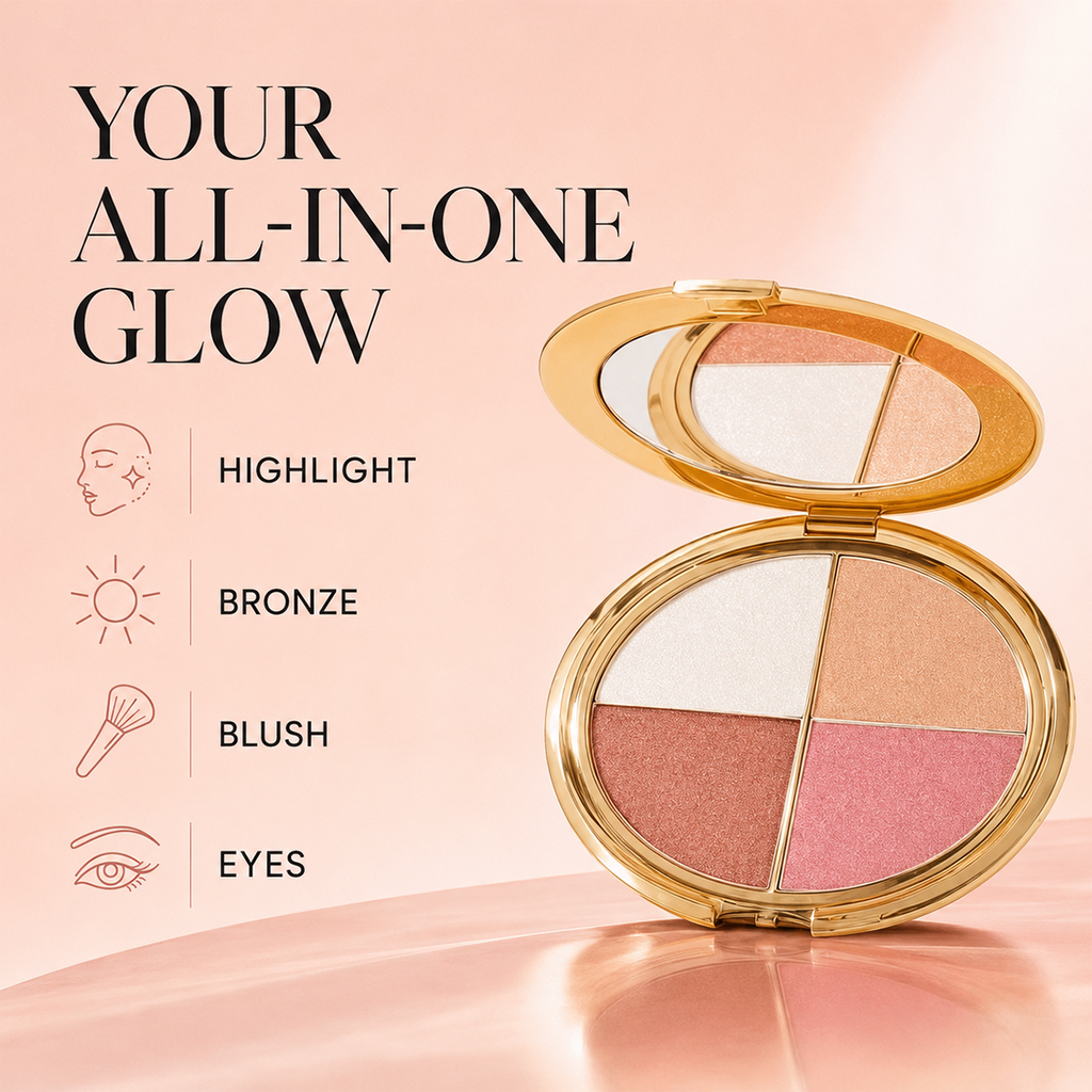 GlowQuad – 4-in-1 Glow Palette for Highlight, Bronze, Blush & Eyes