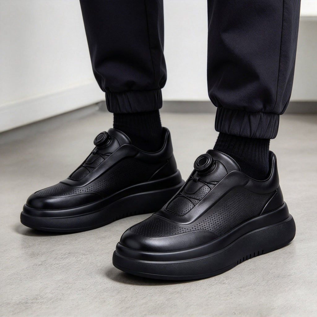 DialStride – Genuine Leather Round-Toe Casual Sneakers