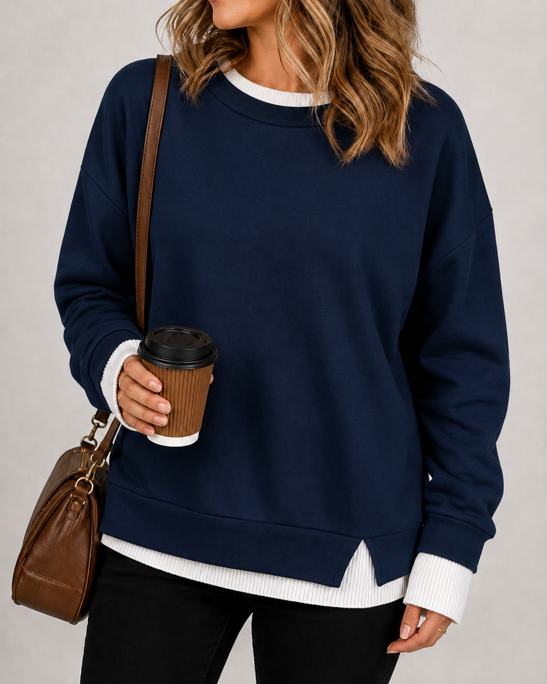 LayerEase – Women’s Faux Two-Piece Crewneck Sweatshirt