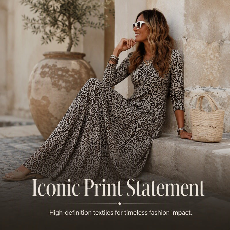 ✨ LeopardGrace – Women’s Leopard Print Long-Sleeve Maxi Dress