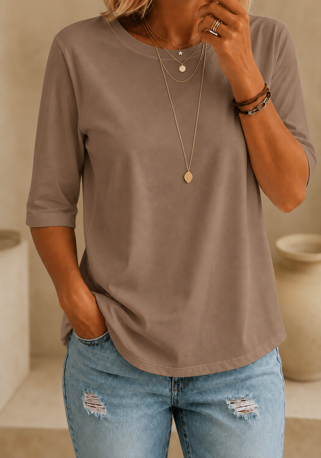 CalveraComfort – Women's Essential Round-Neck Cotton Tee