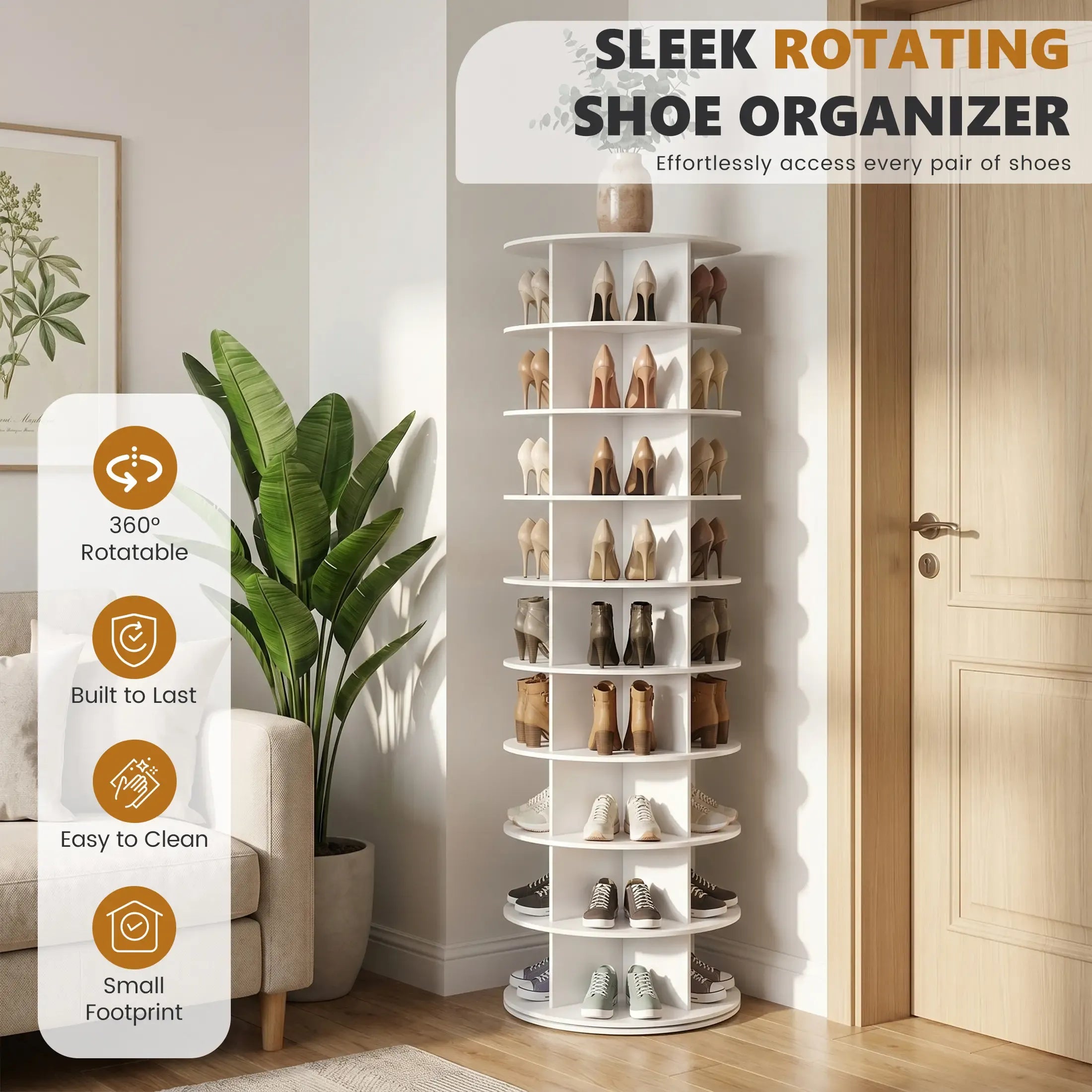 ShoeSpin – 360° Rotating Shoe Storage Tower