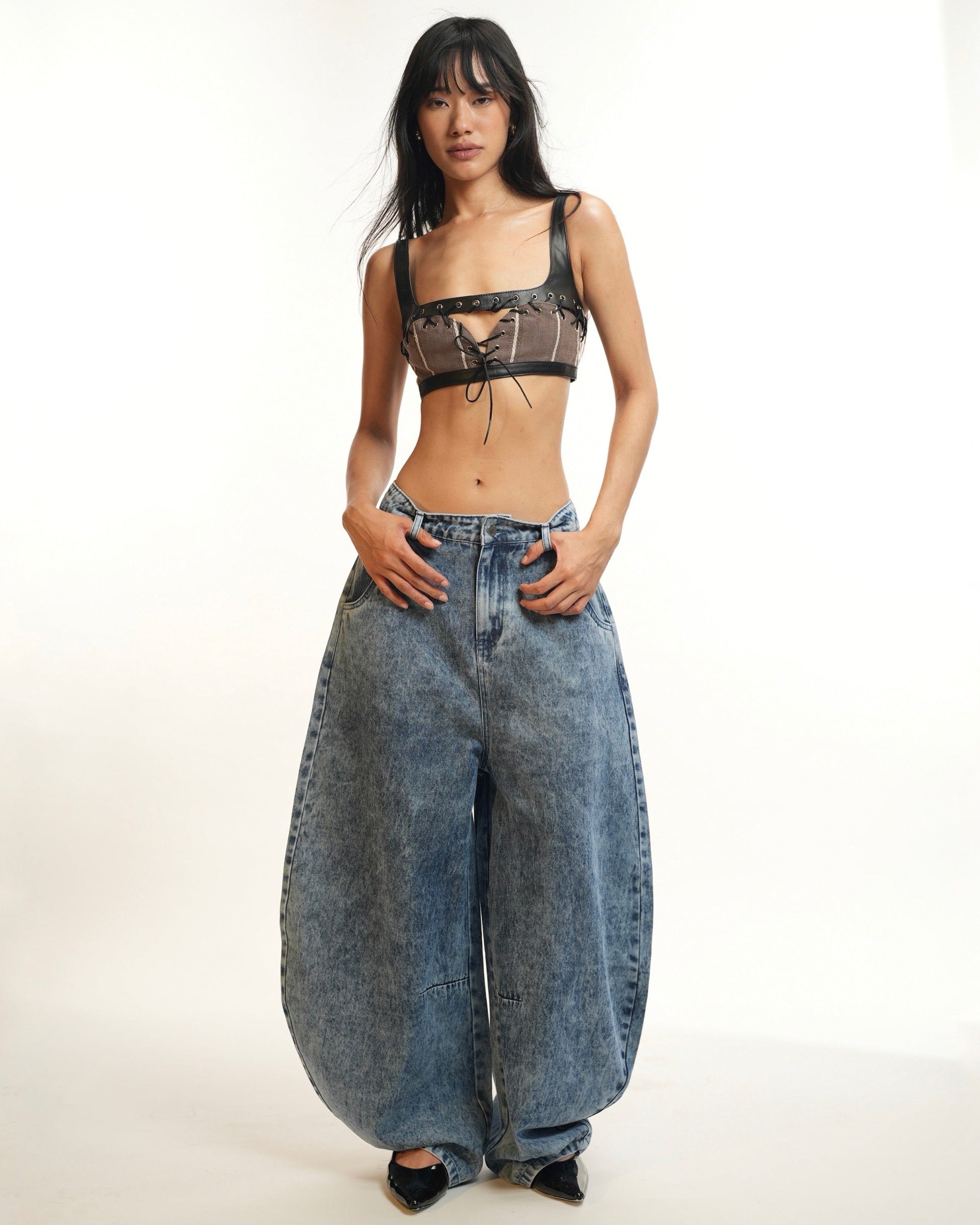 BarrelBloom – High-Rise Barrel Cut Wide-Leg Denim