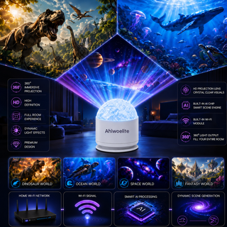 NebulaTide – 🦖 360° Smart Holographic Galaxy & Ocean Night Light Projector