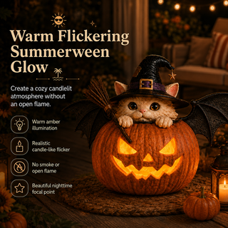 WitchCatGlow – Flickering LED Pumpkin Decor with Daily Timer