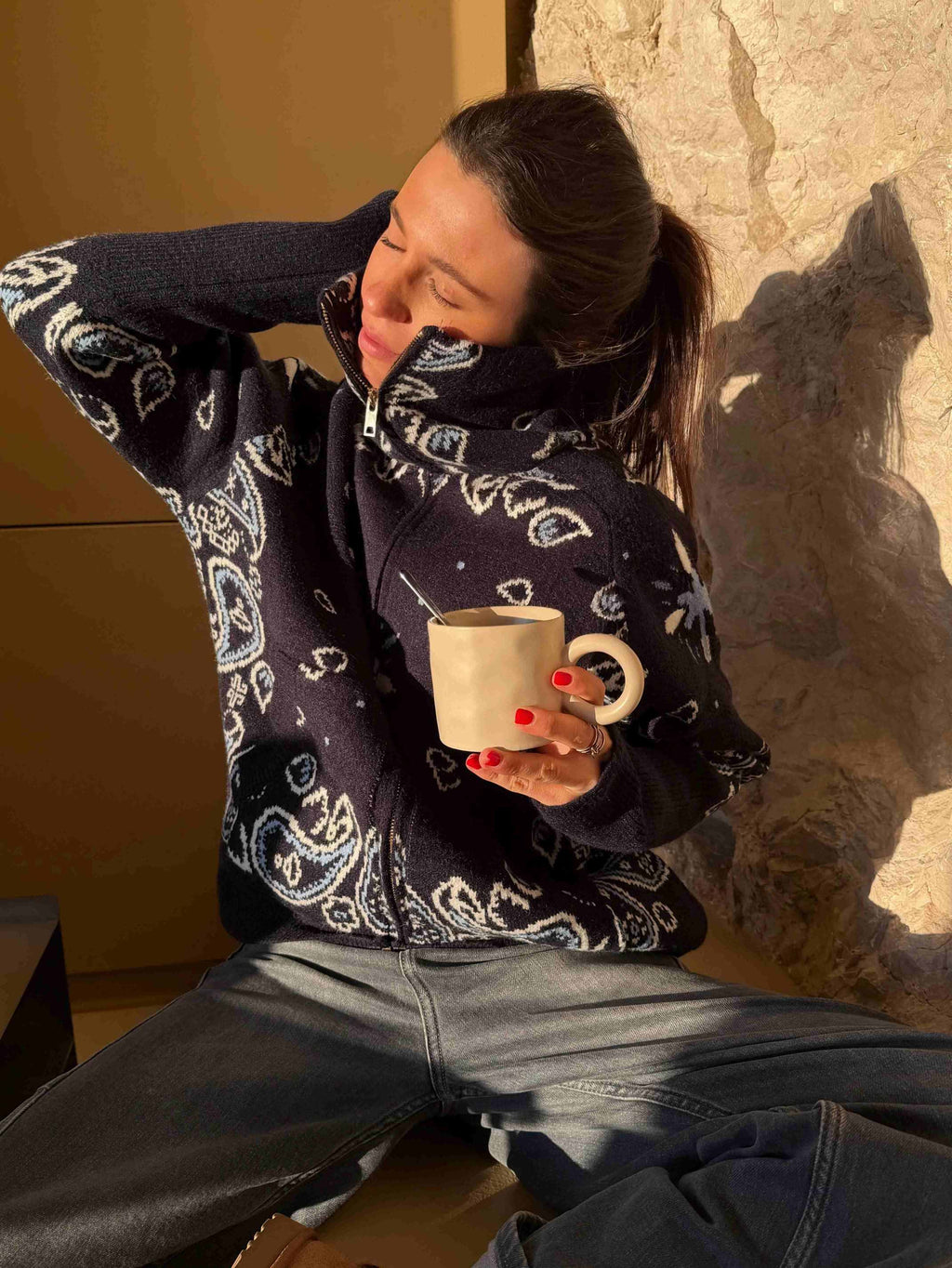 BandanaEase – Bandana-Patterned Knit Cardigan