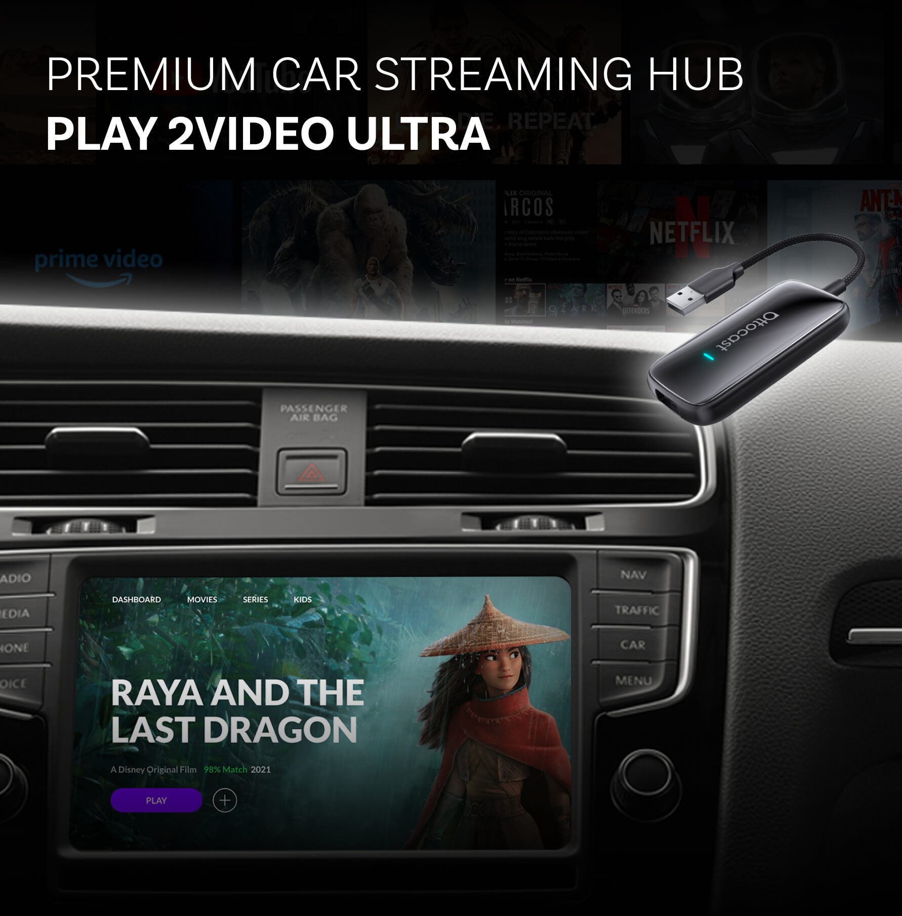 StreamDash – Play2Video Ultra Car Streaming Box with Wireless CarPlay & Android Auto