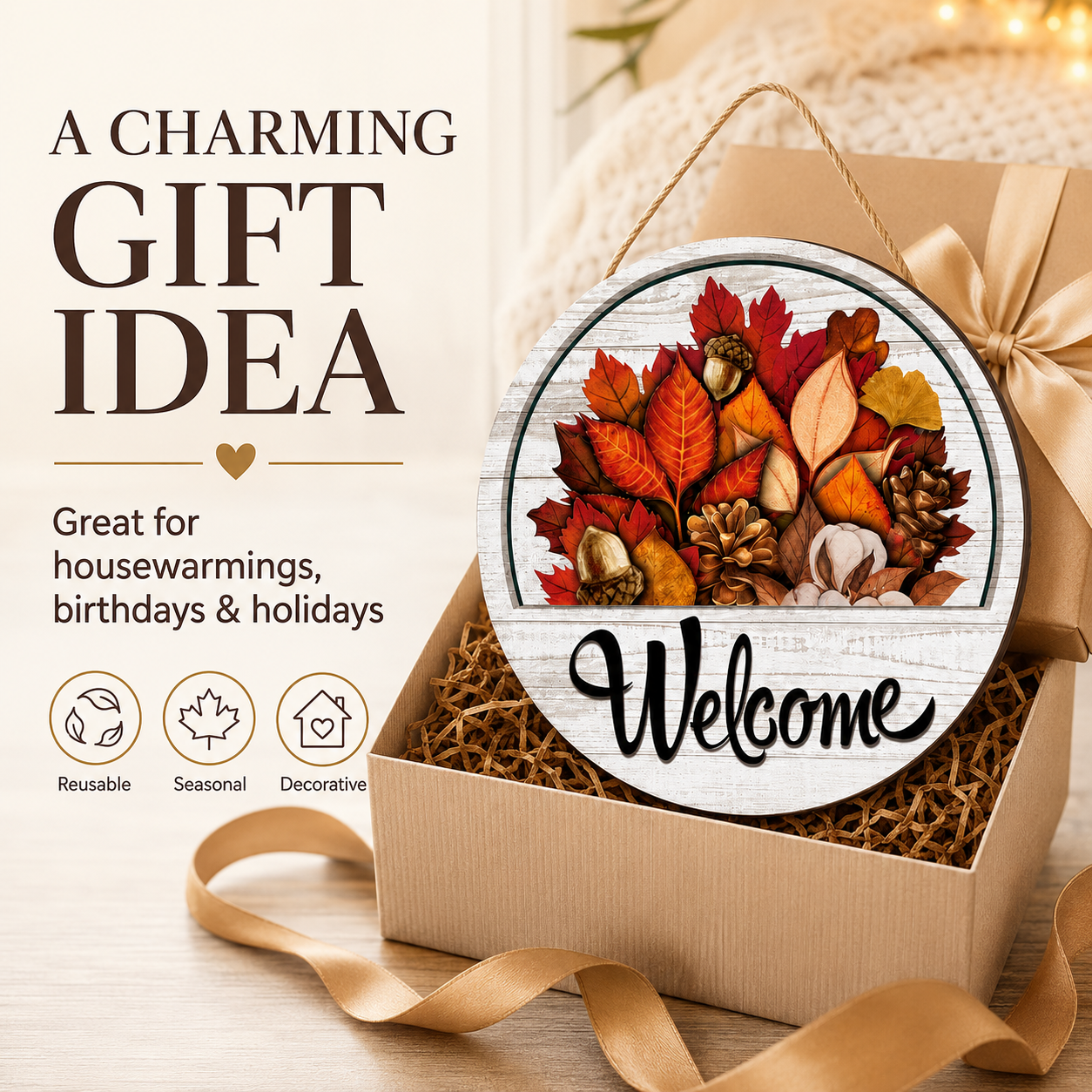 SeasonSwap – Interchangeable Front Door Welcome Sign with 15 Magnetic Seasonal Accents