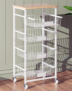 PantryRoll – Rolling Kitchen Storage Cart with Pull-Out Fruit Baskets and Wood Top