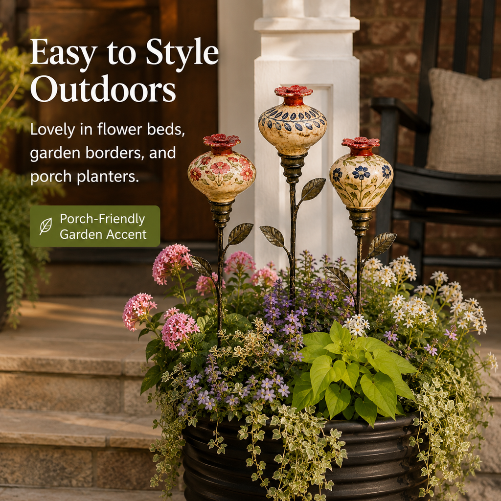 NectarCharm – Vintage Ceramic Hummingbird Feeder Garden Stake