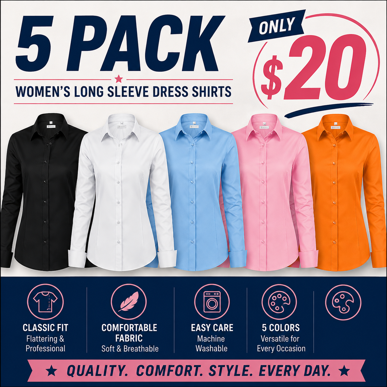 CrispCollar – Women's Classic-Fit Long-Sleeve Dress Shirt