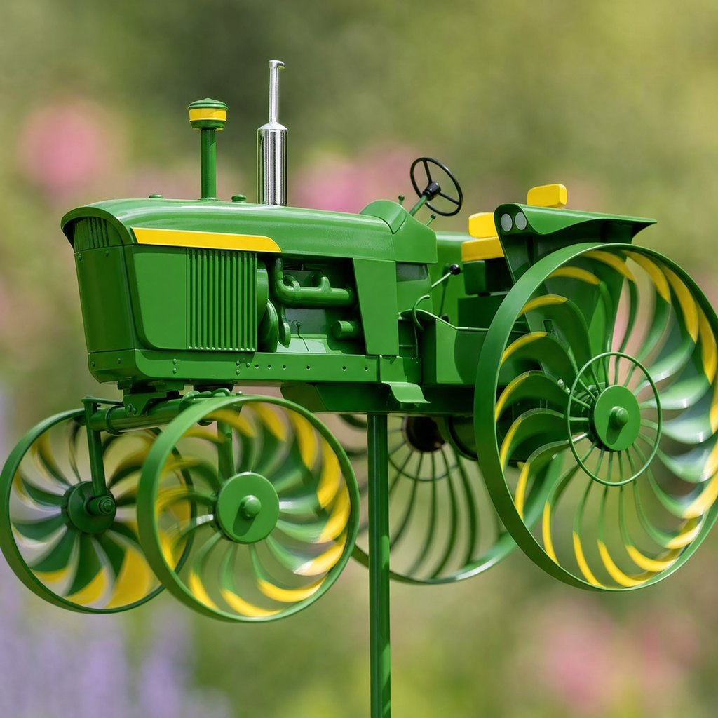 TractorTwirl – Handcrafted Vintage Tractor Wind Spinner with Ground Stake