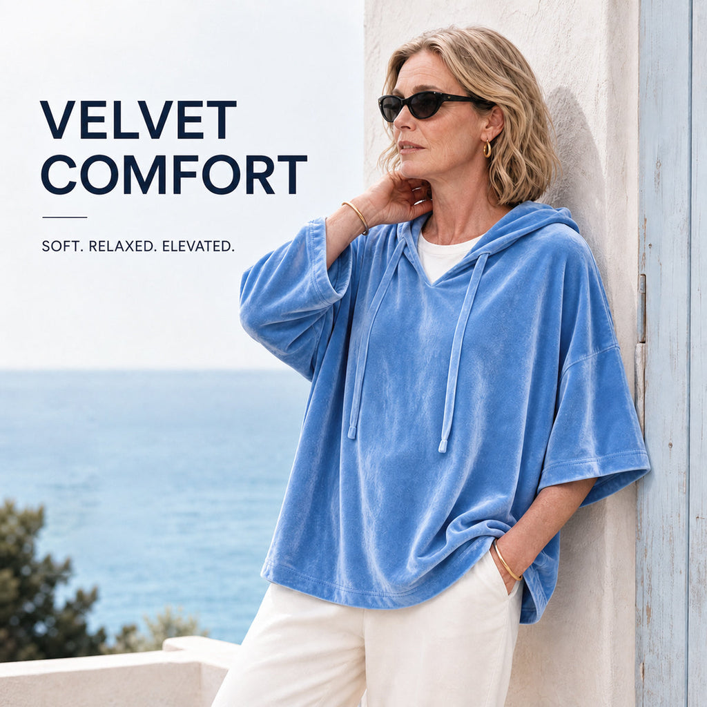 PlushDrape – Women's Velour Oversized Hoodie with 3/4 Sleeves