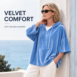 PlushDrape – Women's Velour Oversized Hoodie with 3/4 Sleeves