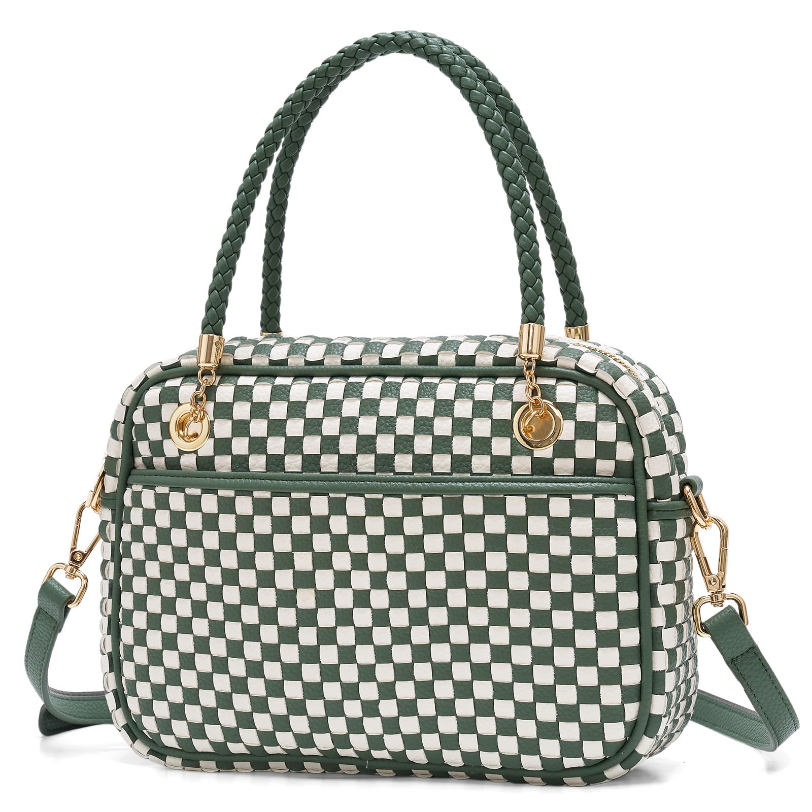 CheckWeave – Chic Checkered Woven Top Handle Crossbody Shoulder Bag in Vegan Leather