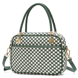 CheckWeave – Chic Checkered Woven Top Handle Crossbody Shoulder Bag in Vegan Leather
