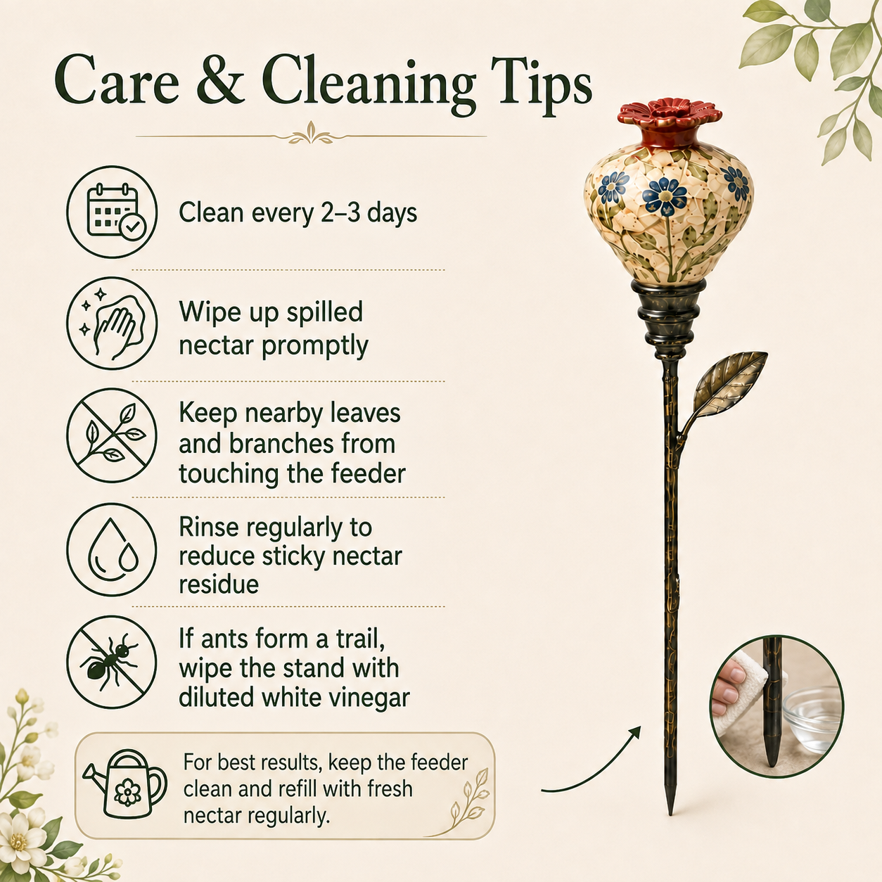 NectarCharm – Vintage Ceramic Hummingbird Feeder Garden Stake