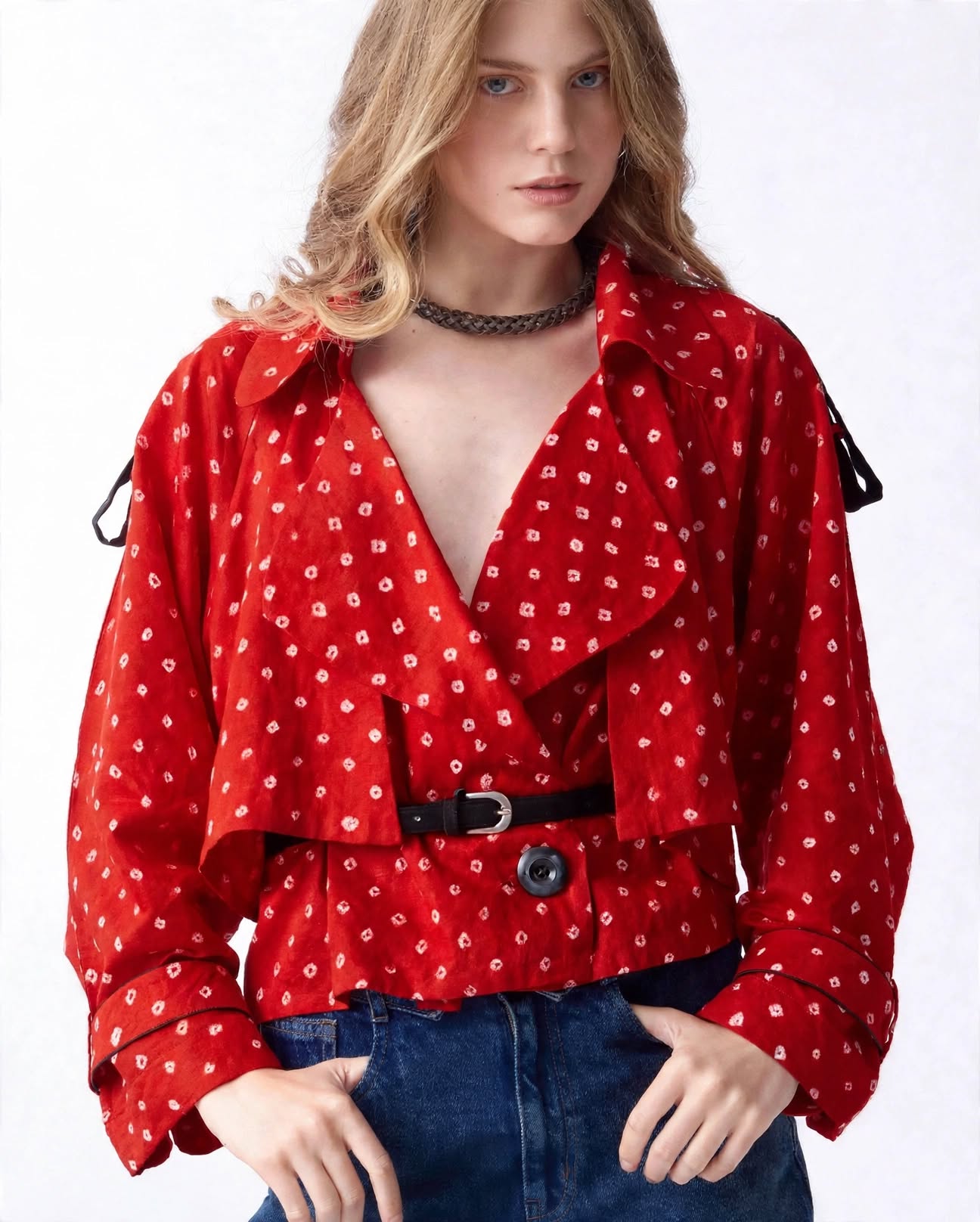 SindoorWrap – Hand-Dyed Bandhani Safari Shirt
