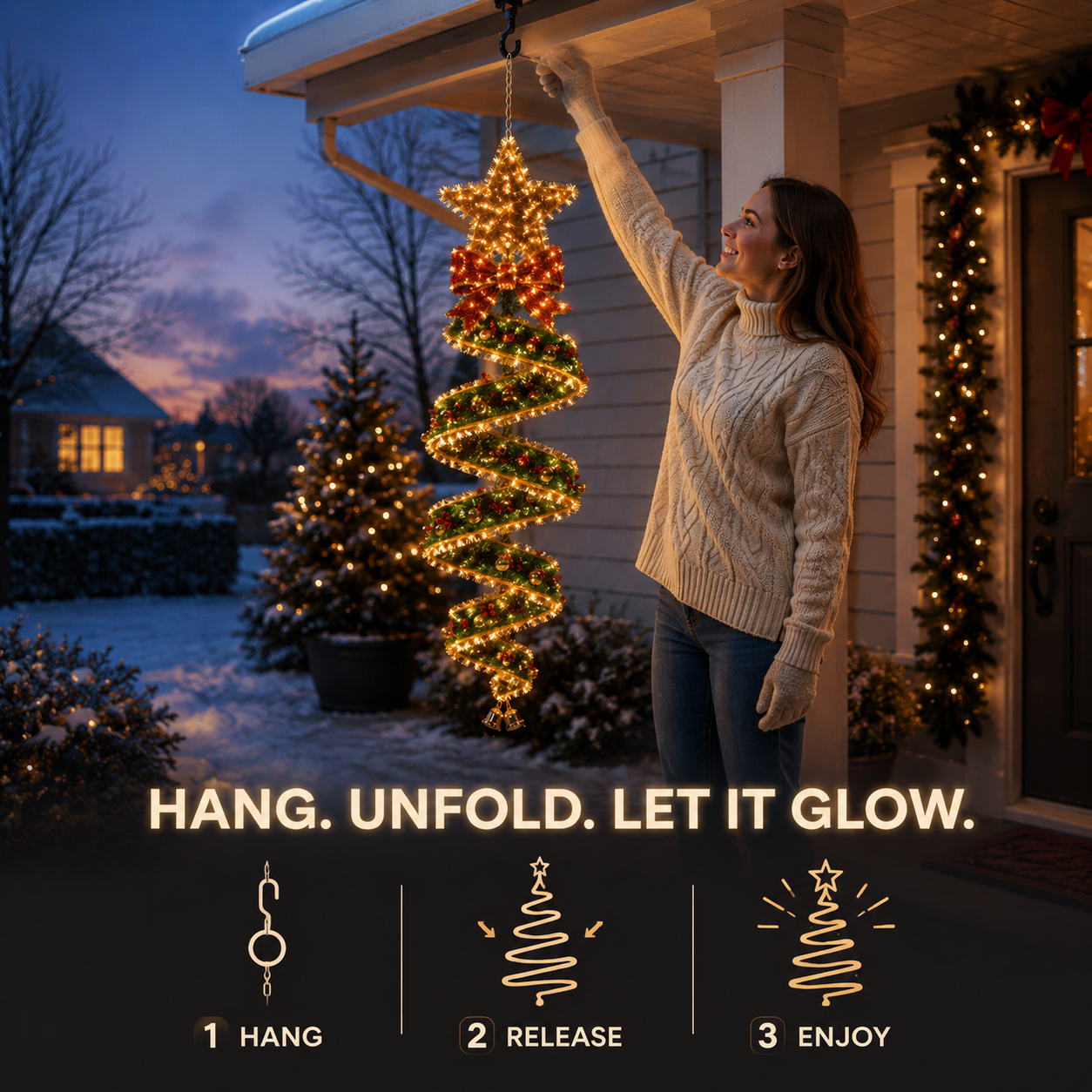 🎄 SpiralGlow – Enchanted Christmas Spiral Hanging Lights for Glowing Holiday Porch Decor