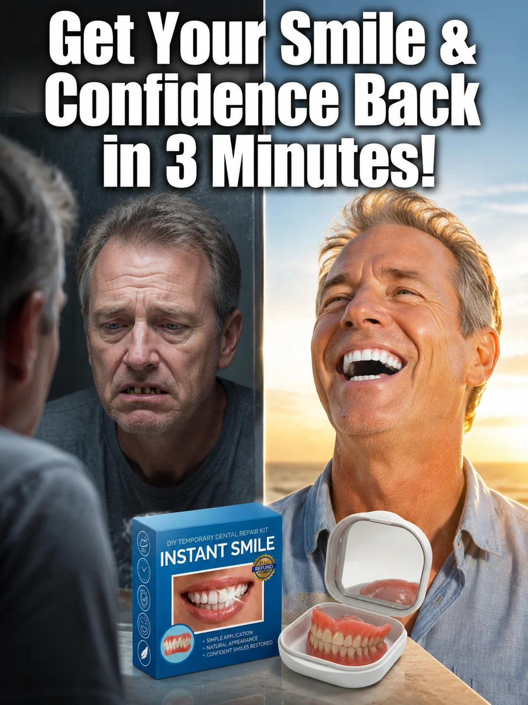 InstantSmile – DIY Temporary Denture Kit with Mirror Storage Case