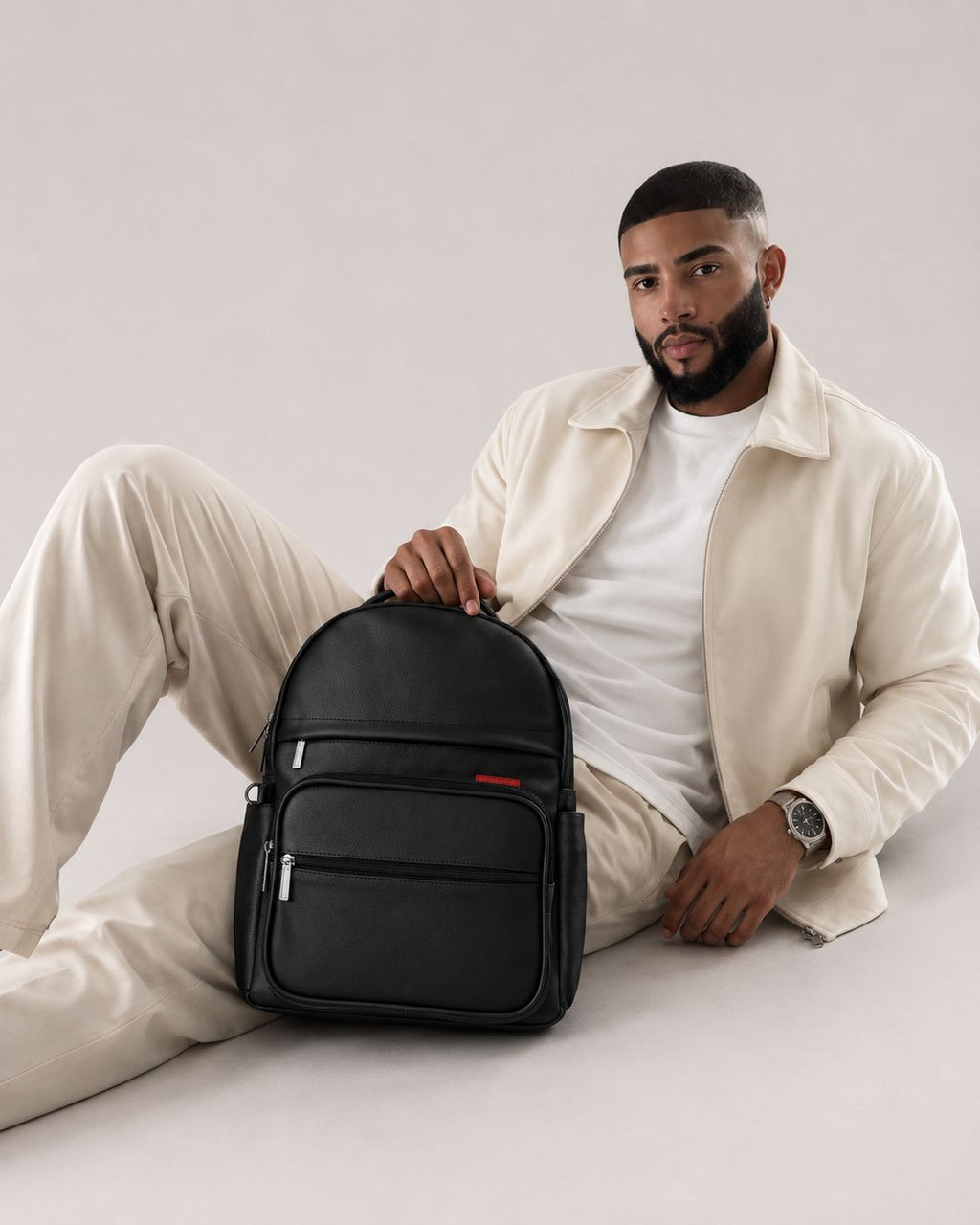 RedCore – Black Vegan Leather Laptop Backpack