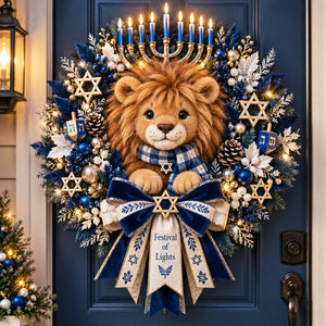 🦁 JudahGlow – Lion of Judah Hanukkah Lighted Wreath, a Warm & Meaningful Welcome for the Festival of Lights ✨