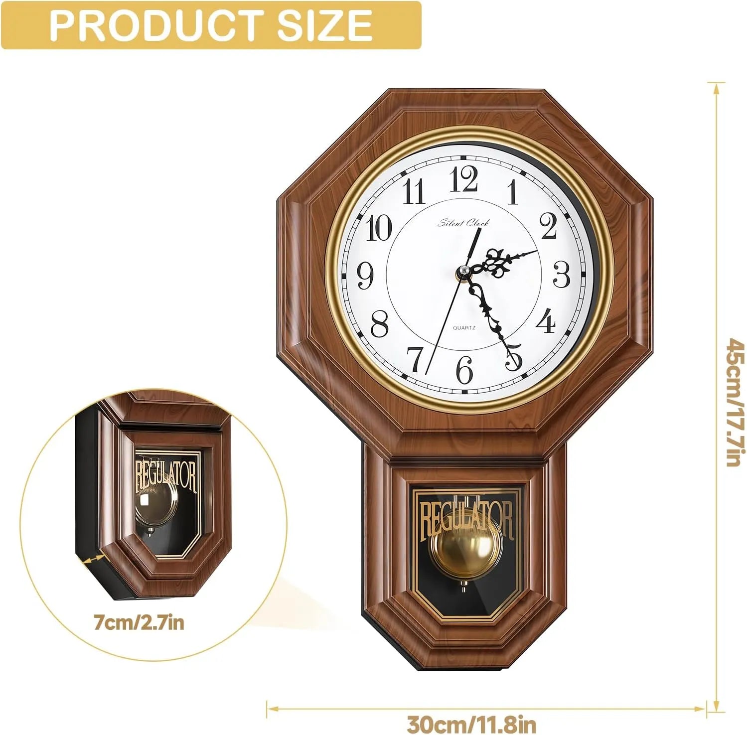 RegalTock – Battery-Operated Vintage Pendulum Regulator Wall Clock