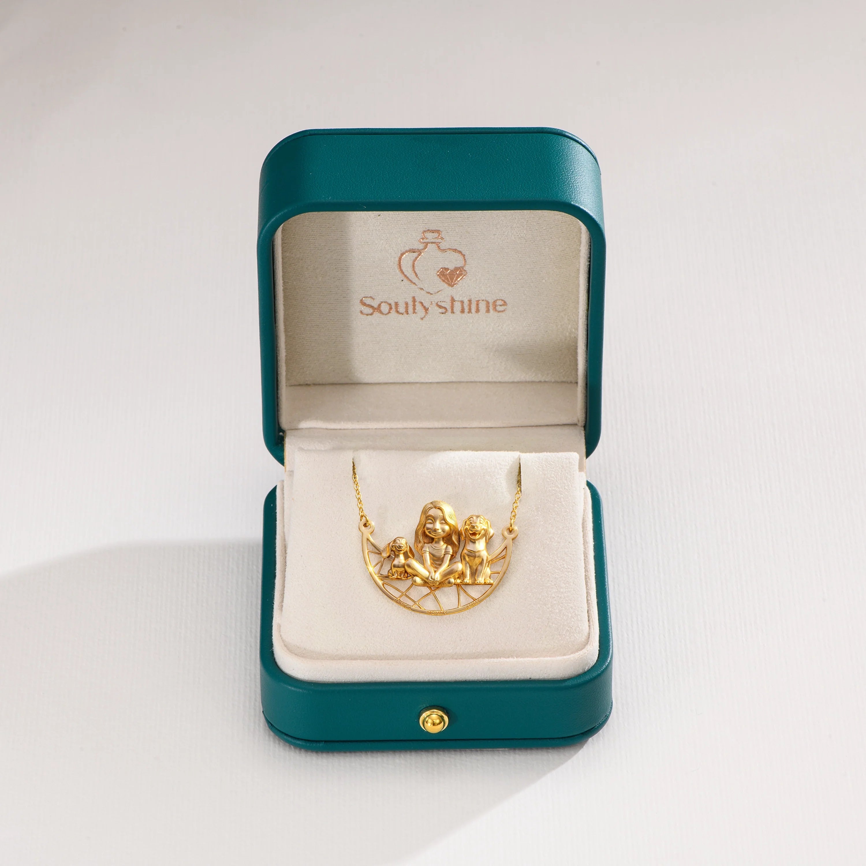 Paw & Heart – Custom Girl With Dogs Necklace