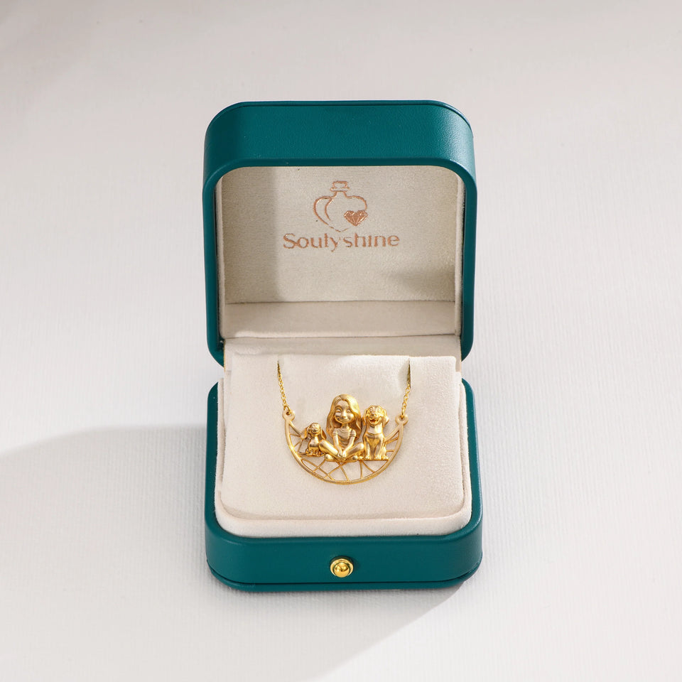 Paw & Heart – Custom Girl With Dogs Necklace