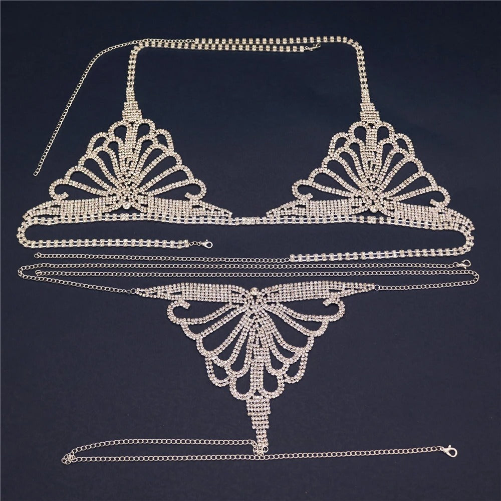 DazzleQueen - Chain & Rhinestone Lingerie Set