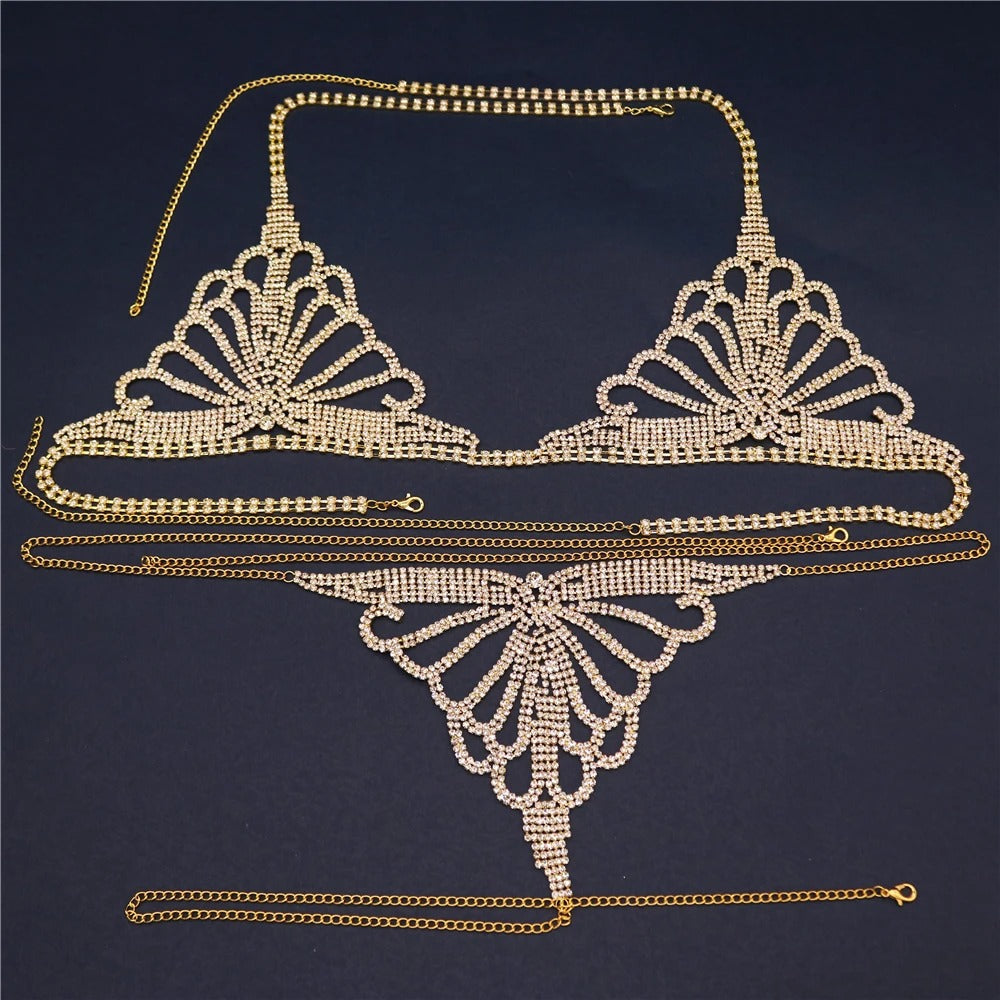 DazzleQueen - Chain & Rhinestone Lingerie Set
