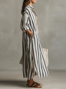 Evelyn | Gestreiftes Leinen Maxi-Shirt-Kleid – Lässig & Elegant
