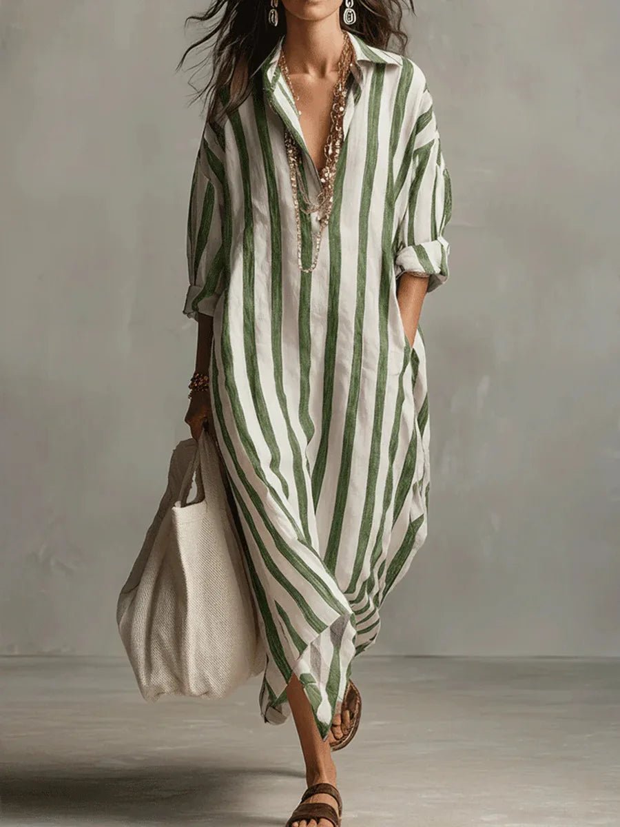 Evelyn | Gestreiftes Leinen Maxi-Shirt-Kleid – Lässig & Elegant