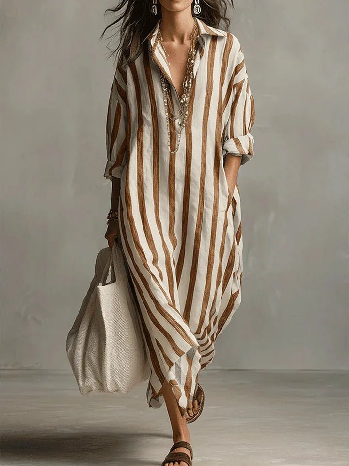 Evelyn | Gestreiftes Leinen Maxi-Shirt-Kleid – Lässig & Elegant