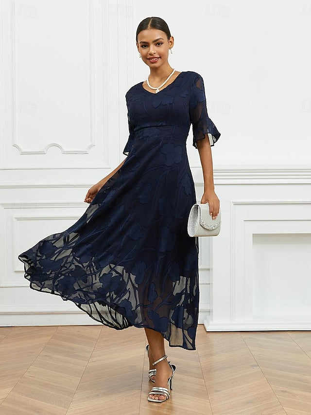 Women's Maxi Dress Semi Formal Dress A Line Dress Elegant Work Birthday Flutter Sleeve Wedding Guest Cocktail Party Formal Evening Regular Fit Solid Color Plain Half Sleeve V Neck Black Pink Red Green