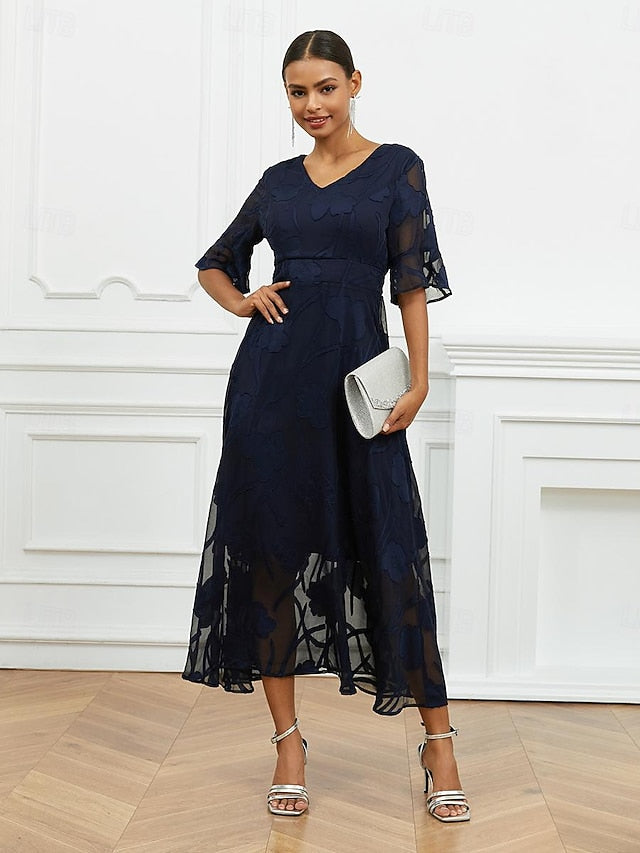 Women's Maxi Dress Semi Formal Dress A Line Dress Elegant Work Birthday Flutter Sleeve Wedding Guest Cocktail Party Formal Evening Regular Fit Solid Color Plain Half Sleeve V Neck Black Pink Red Green