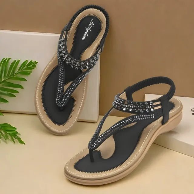 GlimmaStep – Sparkling T Strap Flat Sandals