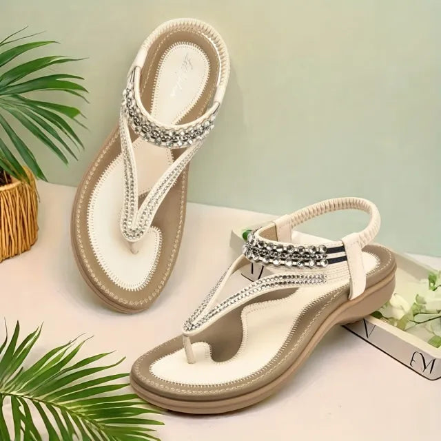GlimmaStep – Sparkling T Strap Flat Sandals
