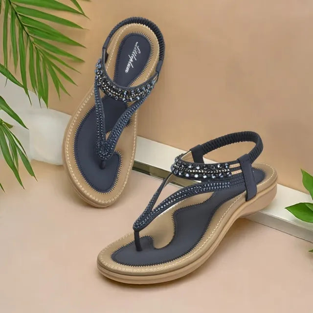 GlimmaStep – Sparkling T Strap Flat Sandals