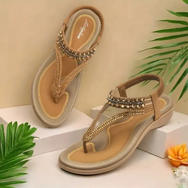 GlimmaStep – Sparkling T Strap Flat Sandals