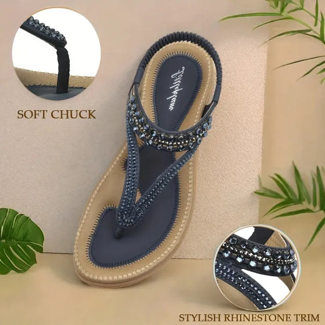 GlimmaStep – Sparkling T Strap Flat Sandals