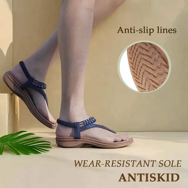 GlimmaStep – Sparkling T Strap Flat Sandals