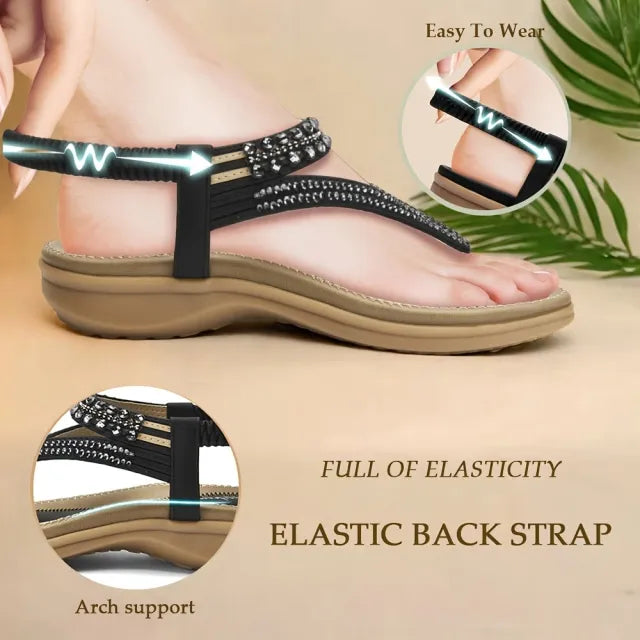 GlimmaStep – Sparkling T Strap Flat Sandals