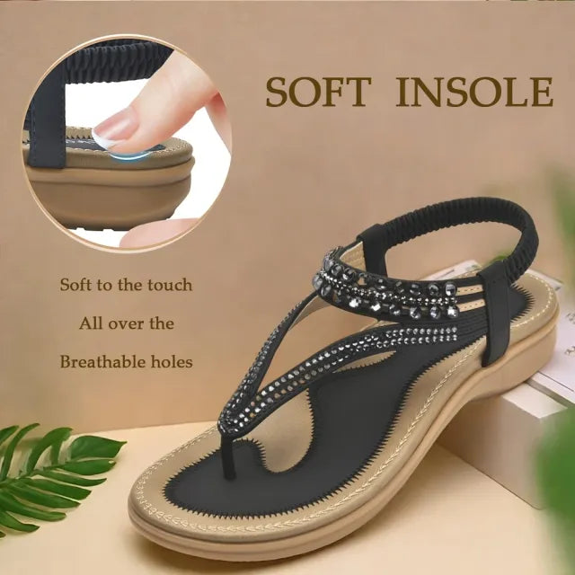 GlimmaStep – Sparkling T Strap Flat Sandals