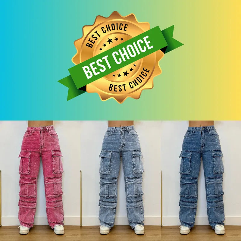 Midnight Shine | Rhinestone Streetwear Jeans